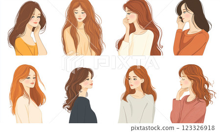 Various female upper body illustrations 123326918