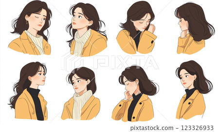 Various female upper body illustrations 123326933