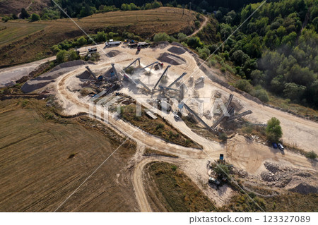 Aerial view of stone jaw crusher plant Aerial view of stone jaw crusher plant 123327089