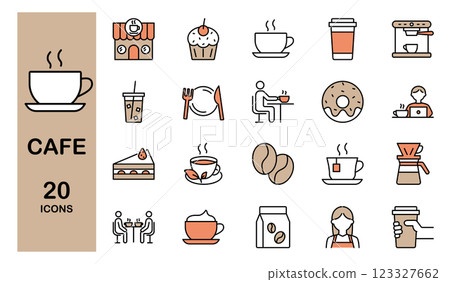 咖啡廳和咖啡相關圖示設定顏色 123327662