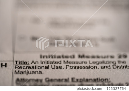 Selective focus on ballot text to legalize marijuana  123327764