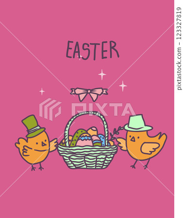 Happy Easter Day greeting card with hand drawn cute vector illustrations. Happy Easter Day greeting card with hand drawn cute vector illustrations. 123327819