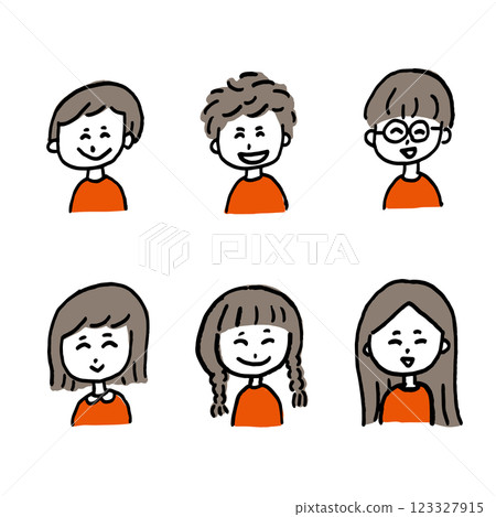 兒童圖示手繪簡單微笑大笑的孩子插畫兒童男孩女孩 123327915