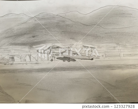 Pencil drawing, fighter plane 123327928