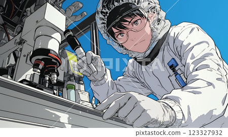 Engineers working in a clean room 123327932