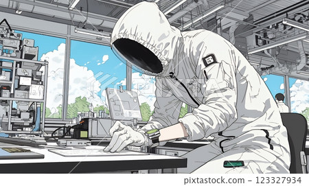 Engineers working in a clean room 123327934