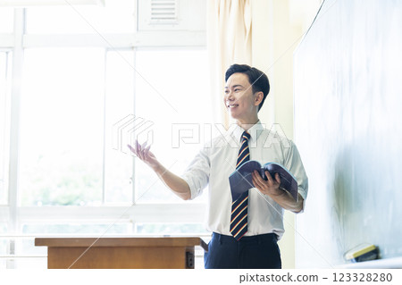 Teacher, teacher, lesson, blackboard, smiling, male 123328280