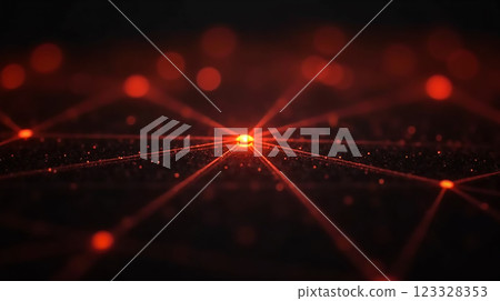 Vivid red light beams creating a connected network in a dark environment with a futuristic feel Vivid red light beams creating a connected network in a dark environment with a futuristic feel 123328353