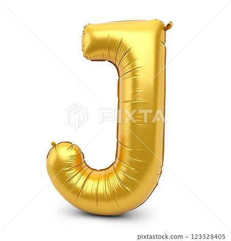 Large golden balloon letter J suitable for celebrations and decorative purposes at events such as birthdays and parties Large golden balloon letter J suitable for celebrations and decorative purposes at events such as birthdays and parties 123328405