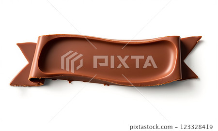 Smooth chocolate ribbon displayed on a white surface for culinary decoration or dessert presentation Smooth chocolate ribbon displayed on a white surface for culinary decoration or dessert presentation 123328419