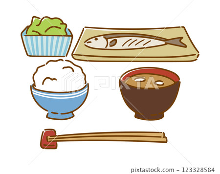 Japanese grilled fish set meal image illustration (color) 123328584