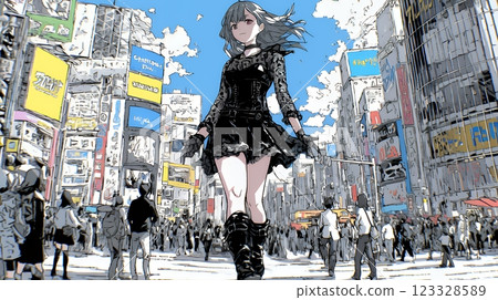 穿著哥德洛麗塔服裝的年輕女子走在東京的街道上 123328589