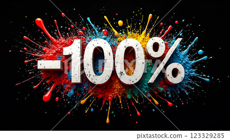 Creative splashes of color surround bold negative percentage sign on a black background Creative splashes of color surround bold negative percentage sign on a black background 123329285