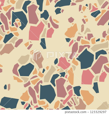 Terrazzo imitation seamless pattern. Realistic marble texture with stone fragments. Colorful floor. Abstract vector illustration. 123329297
