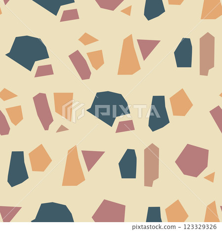 Terrazzo imitation seamless pattern. Realistic marble texture with stone fragments. Colorful floor tile for interior decoration. Abstract vector illustration. 123329326
