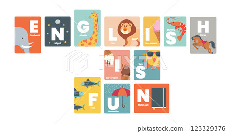 English is Fun. Alphabet Worksheet Cartoon. English alphabet for children education. English is Fun. Alphabet Worksheet Cartoon. English alphabet for children education. 123329376