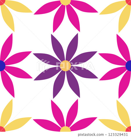 A vibrant Colorful floral seamless pattern, geometric flowers. Good for textile print, creative projects or wrapping paper 123329431