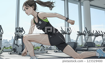 Young woman doing stretching training 123329480