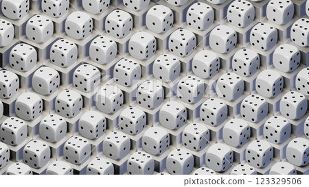 Dice Seamless Pattern, 3D illustration Background for advertising and wallpaper in sport and grimbit scene. 3D rendering in decorative concept. Dice Seamless Pattern, 3D illustration Background for advertising and wallpaper in sport and grimbit scene. 3D rendering in decorative concept. 123329506