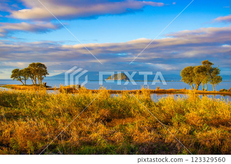 【琵琶湖風光】清晨清新空氣籠罩下的竹生島 123329560