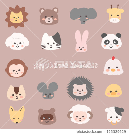 Hand-drawn cute animal icon set of 18 types - Kindergarten, nursery school, cute illustrations Hand-drawn cute animal icon set of 18 types - Kindergarten, nursery school, cute illustrations 123329629