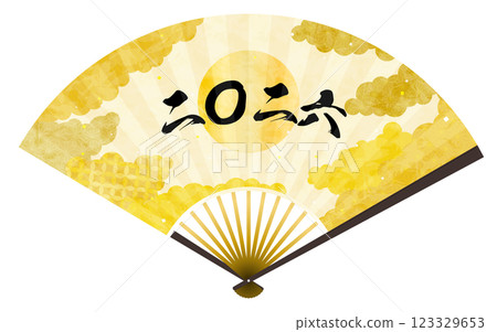 Japanese-style fan with the text 2026, Japanese-style background with sea of clouds 123329653