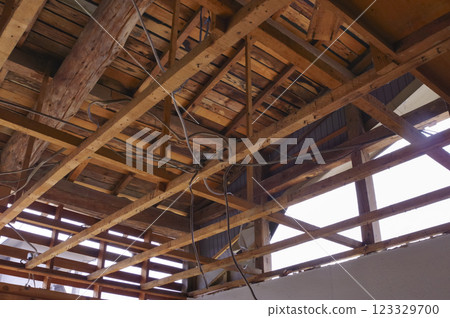 Wooden house under demolition Wooden house under demolition 123329700
