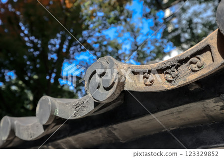Traditional Rooftop Detail with Decorative Pattern, Tokyo Dec 5 2024 Traditional Rooftop Detail with Decorative Pattern, Tokyo Dec 5 2024 123329852