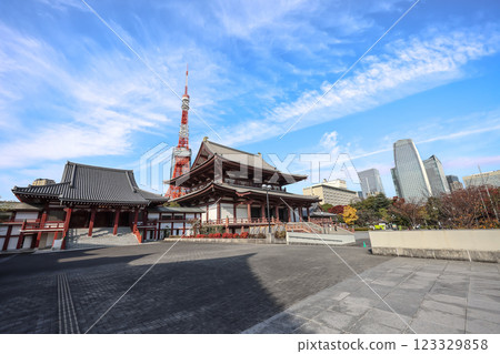 Zojoji Temple With Tokyo Tower and Modern Skyscrapers Dec 5 2024 Zojoji Temple With Tokyo Tower and Modern Skyscrapers Dec 5 2024 123329858