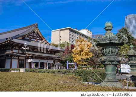 Traditional Japanese Temple With Autumn Foliage Under, Tokyo Dec 5 2024 123329862