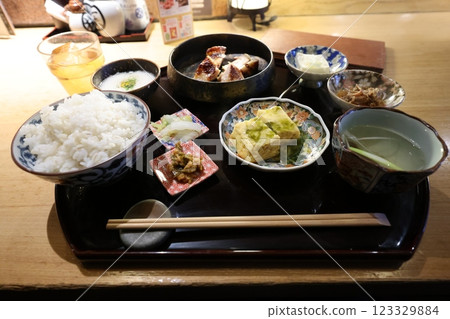 Traditional Japanese Meal with Rice, Miso Soup, 123329884