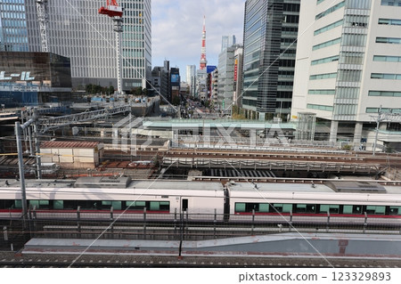 Train Passing Through Hamamatsucho Cityscape with Urban Landscaping Dec 5 2024 123329893