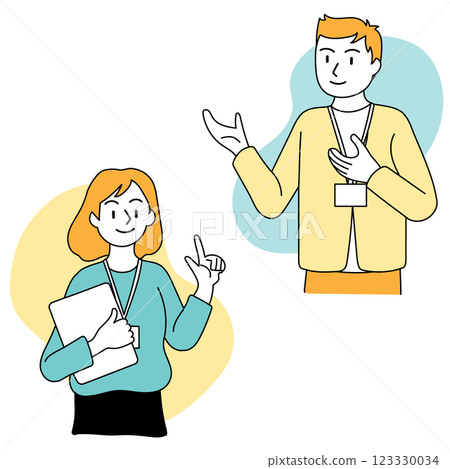 Young men and women working in office casual wear 123330034