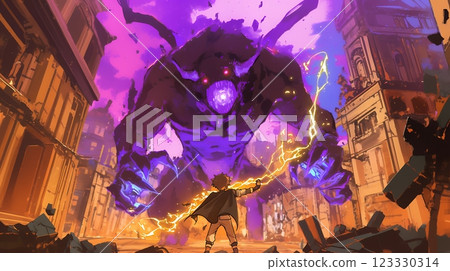 英雄與怪物戰鬥的幻想場景 英雄與怪物戰鬥的幻想場景 123330314