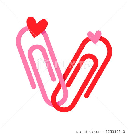 Two paper clips in shape of heart. Illustration for Valentine's Day. Cute print 123330540