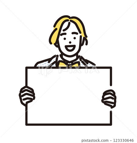 Simple illustration: Smiling high school girl holding a flip 123330646