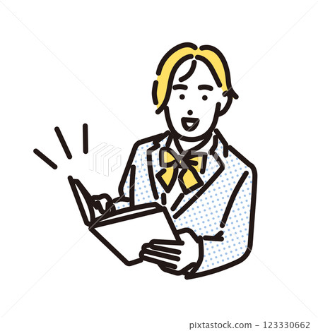 一名高中女生讀書的簡單插圖 123330662