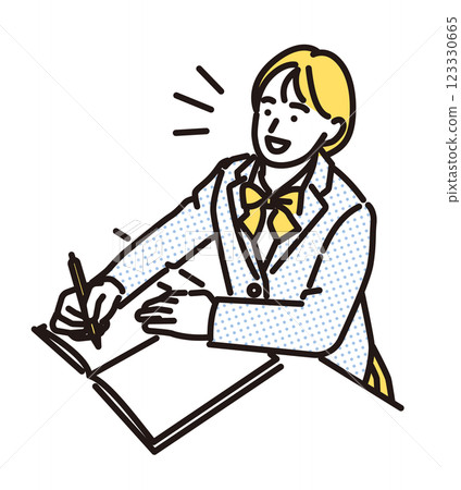 Simple illustration: Smiling high school girl studying 123330665