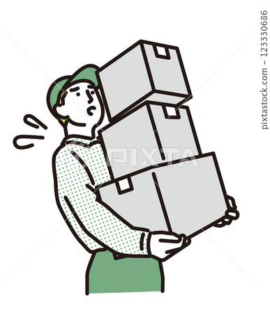 Simple illustration: A delivery man who is tired from carrying heavy luggage 123330686