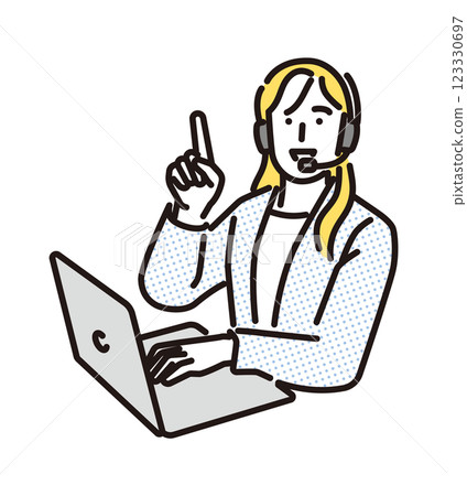 女性操作員向上指的簡單圖示 女性操作員向上指的簡單圖示 123330697