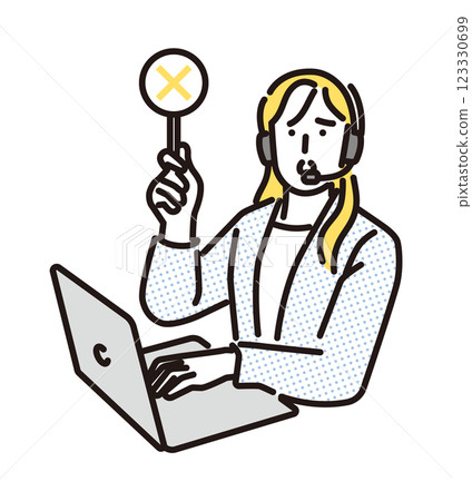 女操作員給予「X」手勢的簡單圖示 女操作員給予「X」手勢的簡單圖示 123330699