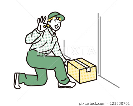 一位女性送貨員留下包裹的簡單圖示 123330701