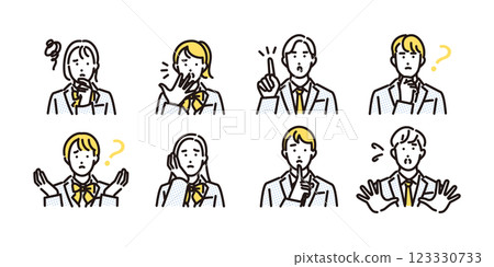 Simple illustration set of negative facial expressions of male and female students 123330733