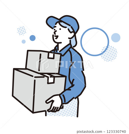 Simple illustration: Smiling delivery woman carrying cardboard boxes 123330740