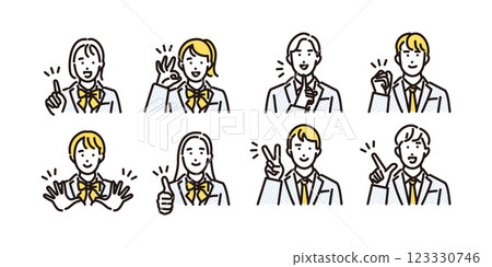 具有正面表情的男女學生簡單插圖集 123330746