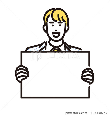 Simple illustration: Smiling high school boy holding a flip chart Simple illustration: Smiling high school boy holding a flip chart 123330747