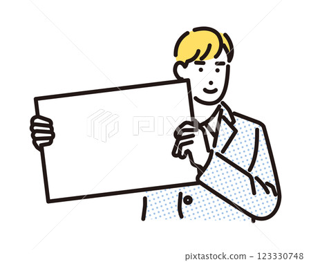 Simple illustration: Smiling high school boy holding a flip chart 123330748