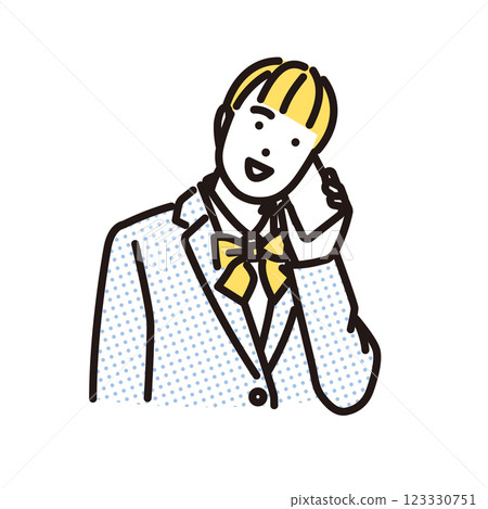 Simple illustration of a high school girl talking on a smartphone 123330751