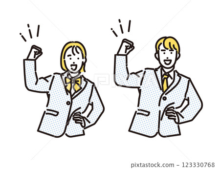 Simple illustration set of male and female students pumping their fists to get pumped 123330768