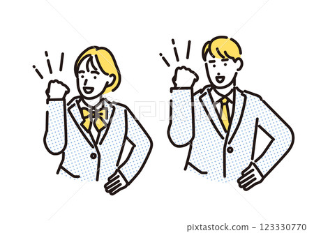 Simple illustration set of male and female students pumping their fists to get pumped Simple illustration set of male and female students pumping their fists to get pumped 123330770
